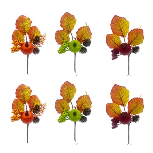 AONYAYBM 6 Stück Kürbis-Herbststiele für Vasen, Künstliche Ahornblätterzweige mit Beerenpicks, Herbstblumenstiele, Dekorationen für Thanksgiving, Halloween, Weihnachten, Herbstdekoration, DIY-Blumenar von AONYAYBM