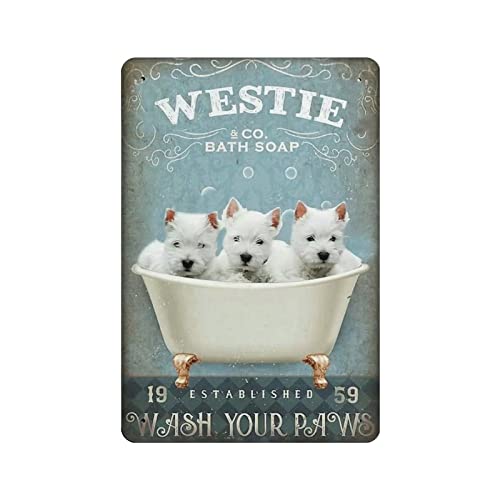 AOOEDM Westie Wash Your Paws Vintage Metal Tin Sign for Home Coffee Shop Office Wall Art Metal Poster Garage Decor Man Cave Sign Inspirational Quote Wall Decor von AOOEDM