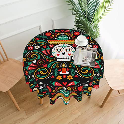 Dia De Muertos Tischdecke, rund, Küche, Picknick, waschbar, Tischdecke für Essen, Geburtstag, Party, Tischdecken, wiederverwendbar, Dekoration, Garten, Tischdecke, 152,4 cm von AOOEDM