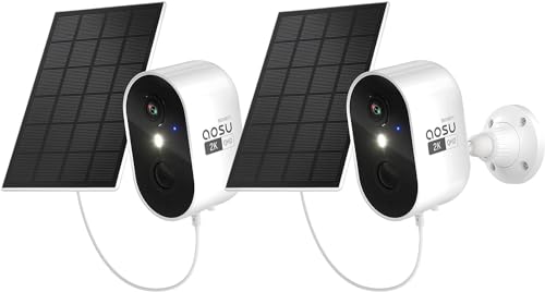 AOSU 2K QHD Überwachungskamera Aussen Akku mit Solarpanel, Kamera Überwachung WLAN, kabellose Sicherheitskamera Innen, PIR-Personenerkennung, Farbige Nachtsicht, 2-Wege Audio, IP66 Wasserdicht von AOSU