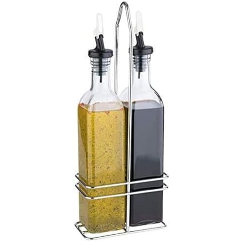 APS, Essig- & Öl-Menage, Glasbehälter mit Deckel und tropffreiem PE-Ausgießer, Menage Set für Essig & Öl, Glasmenage, 34 cm Höhe für je 0,50 Liter von APS