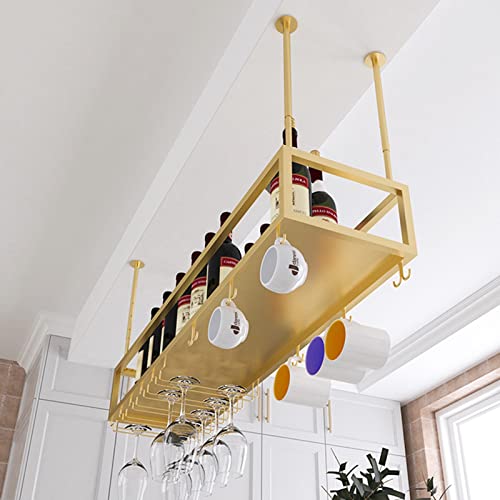 Goldfarbener Weinflaschenhalter aus Metall zum Aufhängen von Champagnergläsern,Stielgläsern,schwebende Weinregale,Aufbewahrungsregale für Bars,Restaurants,Küchen (Größe: 120 x 25 x 21 cm) von AQHZB