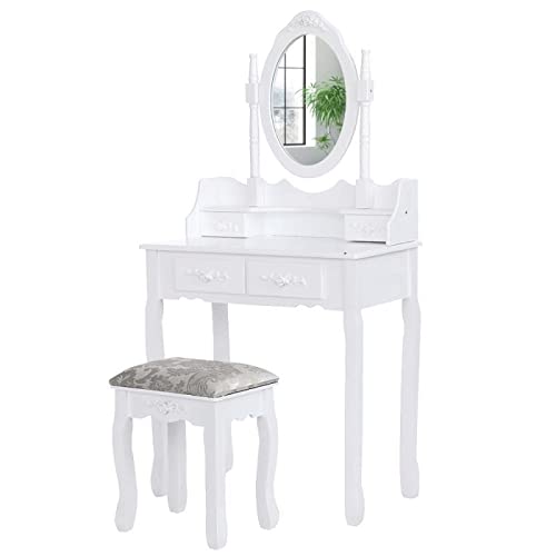 AQQWWER Schminktisch 1 Set Makeup Dresser with Makeup Mirror and Stool Bedroom Dresser Makeup Table with Drawers Home Furniture von AQQWWER
