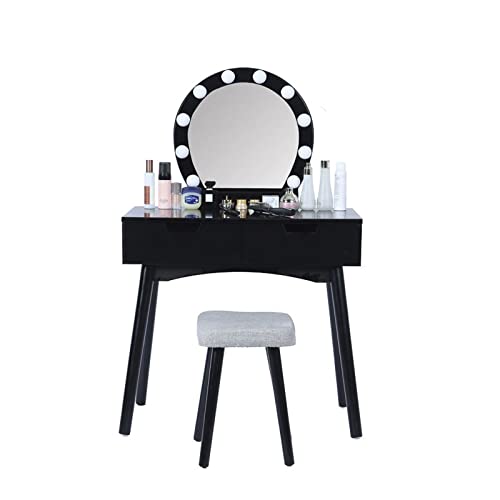 AQQWWER Schminktisch 1PC Dresser Table with Detachable Lighted Mirror Household Bedroom Dressing Table Makeup Table with Stool (Color : EU Black) von AQQWWER