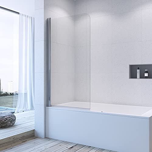 Duschwand für Badewanne 80 x 140 cm Faltwand Glas 1 teilig mit Nano Beschichtung Badewannenaufsatz Duschabtrennung Duschtrennwand Badewannenspritzschutz aus 5 mm ESG Sicherheitsglas | AQUABATOS von AQUABATOS