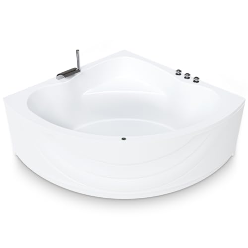 Aquade Acryl Eckbadewanne 140x140 Modell: Kassel - Weiß Badewanne Komplettset 140x140 - Badewannen Mit Wannenträger + Schürze + Wannenrandarmatur + Led von AQUADE