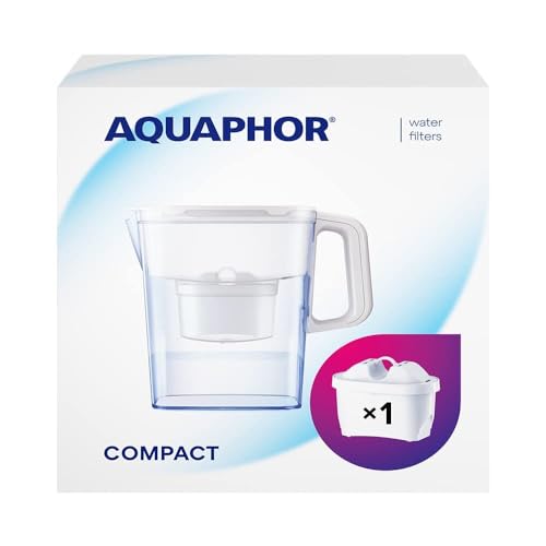 AQUAPHOR Wasserfilter Kanne Compact weiß inkl. 1 Maxfor+ Filter I Kunststoff Karaffe 2,4l I Reduziert Kalk, Chlor & Schwermetalle I Kompakter & leichter Wasserfilter I Passt in die Kühlschranktür von AQUAPHOR