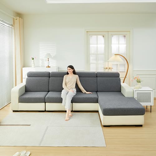 ARBOVE Cosy Solid Colour Sofabezug, rutschfest, L-Form, Sesselbezug, ausziehbar (Dunkelgrau, Einzelsitz) von ARBOVE