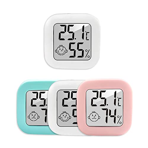 ARCELI 4 Stück Thermometer Hygrometer, Thermometer innen Hygrometer innen Digitales Thermometer feuchtigkeitsmessgerät, für Haus Babyzimmer Terrarium Bruter Keller (weiß+rosa+blau) von ARCELI