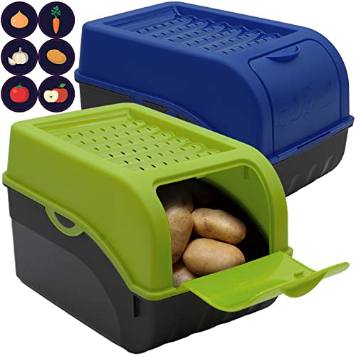 ARTECSIS Kartoffel Aufbewahrungsbox grün/blau 2er Set I Gemüsebox Kartoffelbox mit Deckel für ca. 4 kg Kartoffeln + 6 Aufkleber mit Gemüsesorten von ARTECSIS