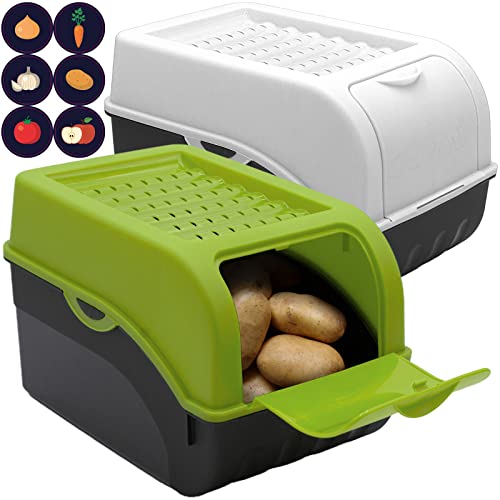 ARTECSIS Kartoffel Aufbewahrungsbox grün + weiss 2er Set I Gemüsebox Kartoffelbox mit Deckel für ca. 4 kg Kartoffeln + 6 Aufkleber mit Gemüsesorten von ARTECSIS