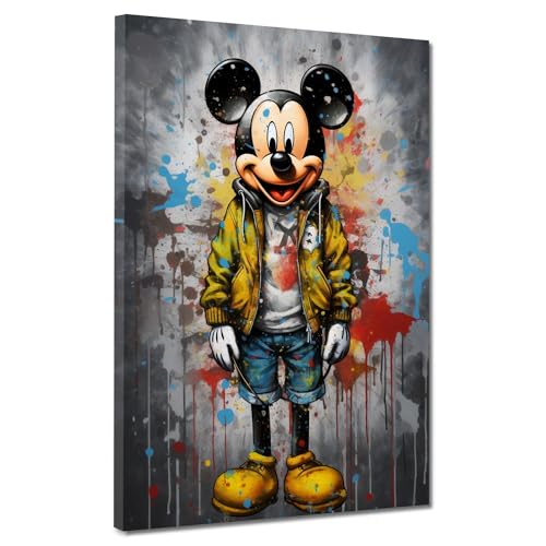 Kunstwelten24 Leinwandbild Wandbild Comic Maus in Jacke Größe 75x100x4cm von ARTEDinoi