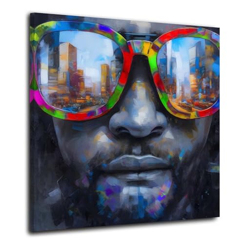 Kunstwelten24 Leinwandbild Wandbild Mann mit Sonnenbrille Größe 150x150x4cm von ARTEDinoi
