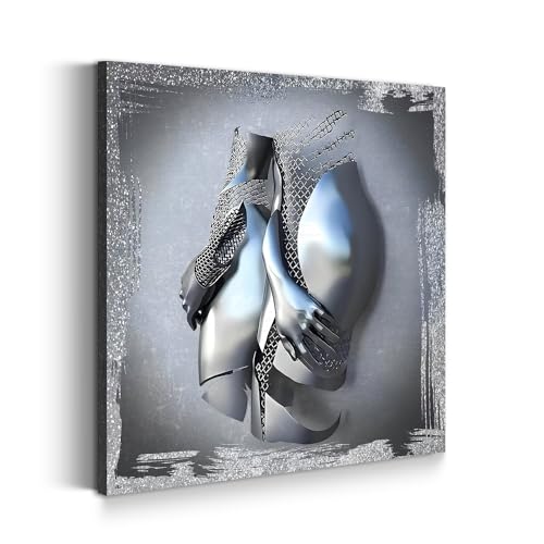 Kunstwelten24 Leinwandbild Wandbild modern 3D Metallfiguren Silver abstrakt Größe 150x150x4cm von ARTEDinoi
