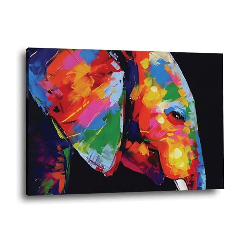 Kunstwelten24 Wandbild Leinwandbild Elefant Abstract Pop Art XL Kunstdruck Größe 90x60x4cm von ARTEDinoi