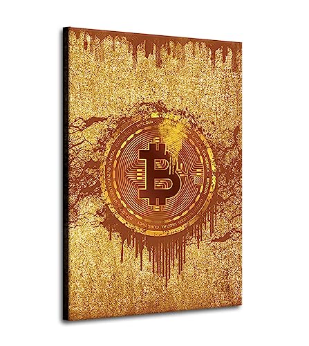 Kunstwelten24 Wandbild Leinwandbild Gold Bitcoin Abstract Kunstdruck XXL Wanddeko Größe 60x90x4cm von ARTEDinoi