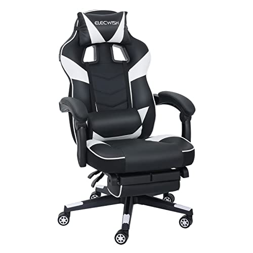 ARTETHYS Gaming Stuhl mit Massage und Fußstütze, Bürostuhl Chefsessel Racing Stuhl ergonomisch Sportsitz, Höhenverstellbarer Drehstuhl Computerstuhl, MB. bis 150Kg, Weiß von ARTETHYS