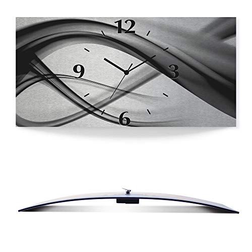 ARTLAND Wanduhr ohne Tickgeräusche Alu Funkuhr 50x25 cm Eckig Lautlos 3D Design Welle Abstrakt Modern Kreativ Ausgefallen S7KQ von ARTLAND