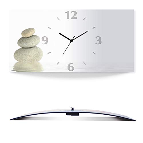 ARTLAND Wanduhr ohne Tickgeräusche Alu Funkuhr 50x25 cm Rechteckig Lautlos Zen Asiatisch Spa Steine See Yoga Asien Natur Design T5VB von ARTLAND