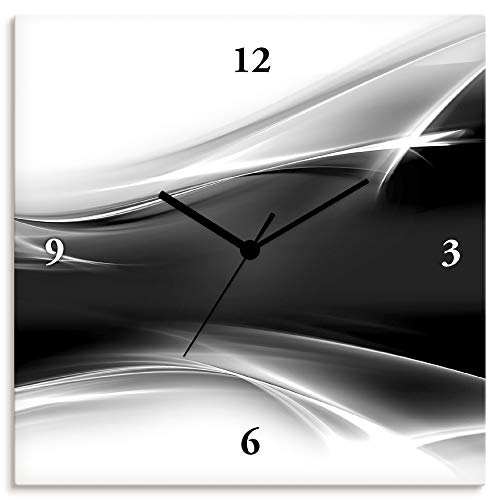 ARTLAND Wanduhr ohne Tickgeräusche Leinwand Funkuhr 30x30 cm Quadratisch Lautlos Design Abstrakt Kunst Modern Ausgefallen Kreativ T9EW von ARTLAND