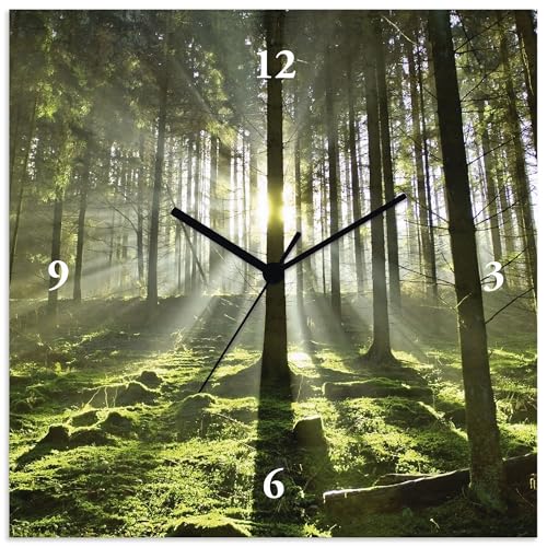 ARTLAND Wanduhr ohne Tickgeräusche Alu Quarzuhr 30x30 cm Quadratisch Lautlos Natur Design Wald Sonne Ländlich Landhaus T5SV ARTLAND Wanduhr ohne Tickgeräusche Alu Quarzuhr 30x30 cm Quadratisch Lautlos Natur Design Wald Sonne Ländlich Landhaus T5SV von ARTLAND
