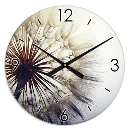 ARTLAND Wanduhr ohne Tickgeräusche aus Glas Quarzuhr Ø 50 cm Rund Lautlos groß XXL Blumen Pusteblume Botanik Blüten Modern Kunst Sommer Natur T4RE von ARTLAND