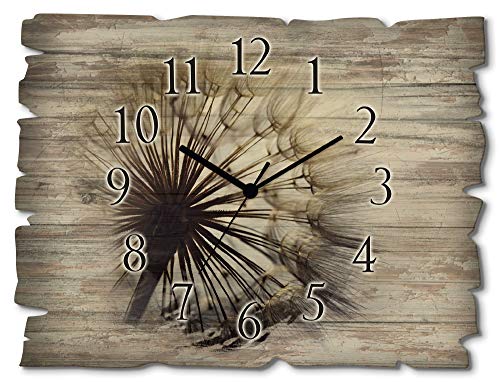 ARTLAND Wanduhr ohne Tickgeräusche aus Holz Funkuhr 40x30 cm Rechteckig Lautlos Blumen Pusteblume Natur Design Nordisch Originell T4RE von ARTLAND