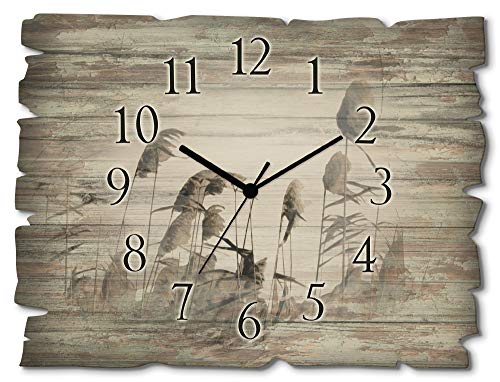 ARTLAND Wanduhr ohne Tickgeräusche aus Holz Funkuhr 40x30 cm Rechteckig Lautlos Natur Design Gräser Ländlich Nordisch Originell T3MG von ARTLAND