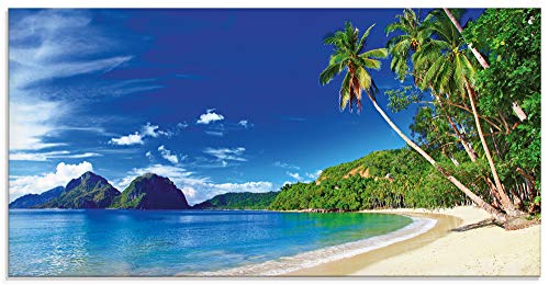 ARTland Glasbilder Wandbild Glas Bild einteilig 100x50 cm Querformat Karibik Strand Südsee Palmen Sand Insel Himmel Natur Sommer Urlaub S9HV von ARTLAND