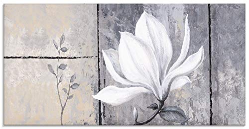 ARTland Glasbilder Wandbild Glas Bild einteilig 100x50 cm Querformat Natur Botanik Blumen Magnolie Malerei Klassisch Shabby Chic S6UE von ARTLAND