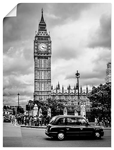 ARTland Poster Kunstdruck Wandposter Bild ohne Rahmen 30 x 40 cm England Architektur Turm Uhr Big Ben Foto Schwarz Weiß London Taxi Q7QP von ARTLAND