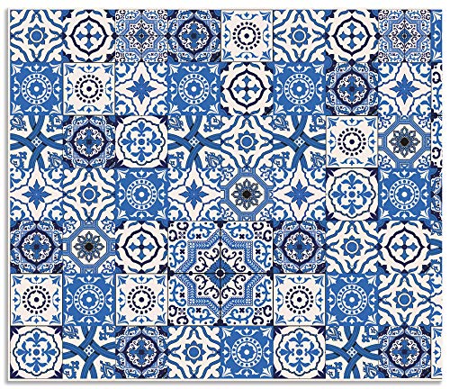 ARTland Spritzschutz Küche aus Alu für Herd Spüle 70x60 cm (BxH) Küchenrückwand mit Motiv Mosaik Fliesenmuster Abstrakt Fliesenoptik Orientalisch Blau H6ZH von ARTLAND