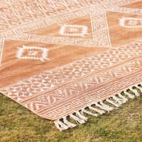 Teppich 8 X 10 Fuß Baumwoll-Kelim-Teppich Handgefertigter Baumwoll-Dhurrie-Handblock Bedruckter Schlafzimmerteppich Boho-Teppich Dek von ARTSOFRAJASTHANIndia