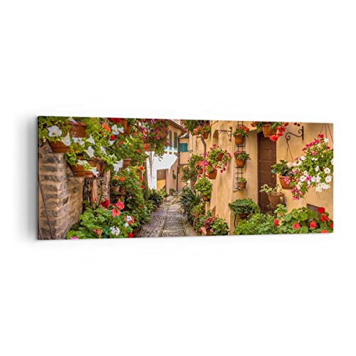 Panorama Bilder auf Leinwand Path Blumen Haus Hof Leinwandbild 140x50cm Wandbilder Dekoration Wohnzimmer Schlafzimmer Küche Groß XXL Wanddeko Bild Wand Kunstdruck Art Wall Decor Canvas AB140x50-3183 von ARTTOR