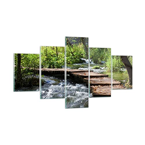 ARTTOR Mehrteilige Bilder auf Glas Park natur grün bäume Glasbild 125x70cm Wandbilder Dekoration Wohnzimmer Schlafzimmer Küche Set 5 teilige Klein Wanddeko Wand Kunstdruck Art Modern GEA125x70-0356 von ARTTOR