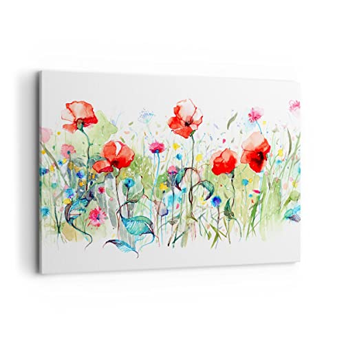 Wandbilder Dekoration Wohnzimmer Blumen Wiese Blatt Natur Bilder auf Leinwand 120x80cm Leinwandbild Schlafzimmer Küche Deko Wand Kunstdruck Art Groß XXL Wanddeko Bild Wall Decor Canvas AA120x80-3076 von ARTTOR