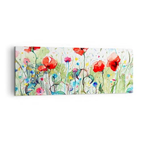 Panorama Bilder auf Leinwand Blumen Wiese Blatt Natur Leinwandbild 140x50cm Wandbilder Dekoration Wohnzimmer Schlafzimmer Groß XXL Wanddeko Bild Wand Kunstdruck Art Wall Decor Canvas AB140x50-3076 von ARTTOR