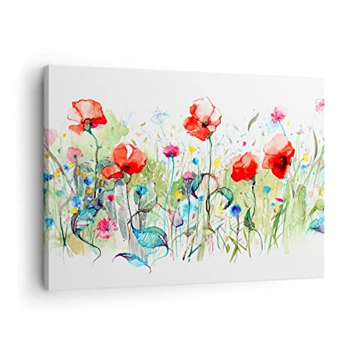 Bilder auf Leinwand Blumen Wiese Blatt Natur Leinwandbild 70x50cm Wandbilder Dekoration Wohnzimmer Schlafzimmer Küche Deko Klein Wanddeko Bild Wand Kunstdruck Art Wall Decor Canvas AA70x50-3076 von ARTTOR