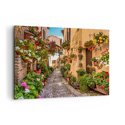 ARTTOR Bilder auf Leinwand 100x70cm Leinwandbild Path Blumen Haus Hof Groß Wanddeko Bild Schlafzimmer Küche Deko Wandbilder Dekoration Wohnzimmer Wall Decor Canvas Wand Kunstdruck Art AA100x70-3183 von ARTTOR