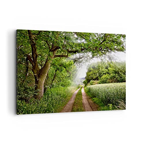 Wandbilder Dekoration Wohnzimmer Pfad Natur Wald Grün Bilder auf Leinwand 120x80cm Leinwandbild Schlafzimmer Küche Deko Wand Kunstdruck Art Groß XXL Wanddeko Bild Wall Decor Canvas AA120x80-2637 von ARTTOR