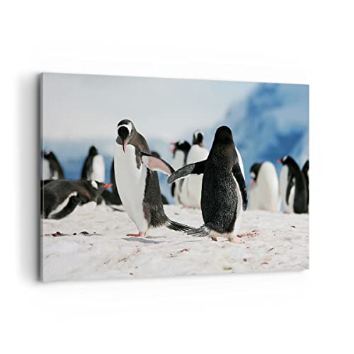 Wandbilder Dekoration Wohnzimmer Pinguine Winter Natur Schnee Bilder auf Leinwand 120x80cm Leinwandbild Schlafzimmer Deko Wand Kunstdruck Art Groß XXL Wanddeko Bild Wall Decor Canvas AA120x80-2974 von ARTTOR