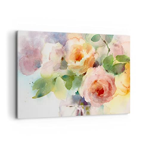 Bilder auf Leinwand 100x70cm Leinwandbild mit Rahmen Rose Blume Garten Groß Wanddeko Bild Schlafzimmer Küche Deko Wandbilder Dekoration Wohnzimmer Wall Decor Canvas Wand Kunstdruck Art AA100x70-3910 von ARTTOR