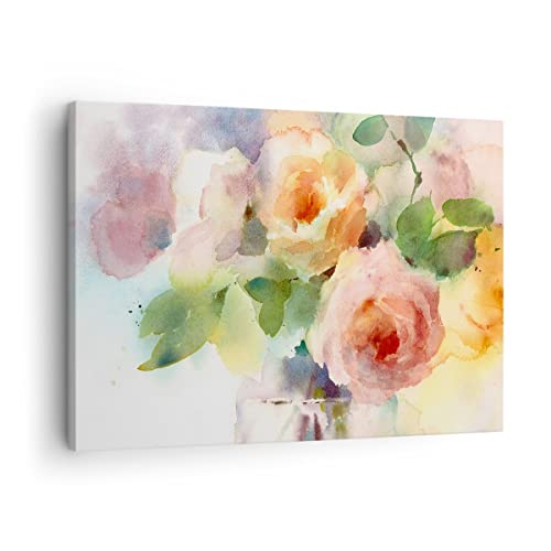 Bilder auf Leinwand Rose Blume Garten Leinwandbild mit Rahmen 70x50cm Wandbilder Dekoration Wohnzimmer Schlafzimmer Küche Deko Klein Wanddeko Bild Wand Kunstdruck Art Wall Decor Canvas AA70x50-3910 von ARTTOR