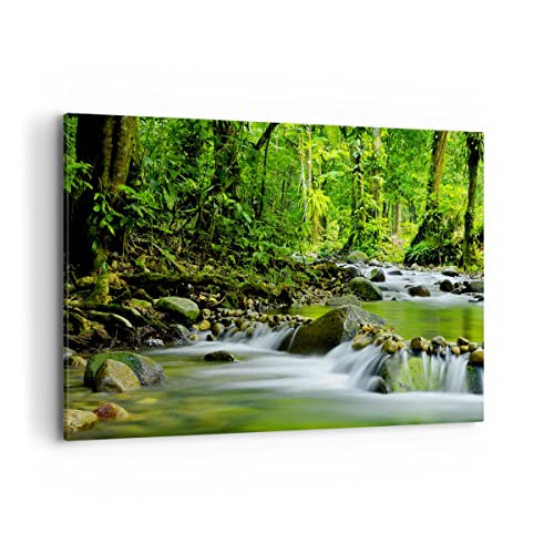 ARTTOR Wandbilder Dekoration Wohnzimmer Stream Wald Natur Bilder auf Leinwand 120x80cm Leinwandbild Schlafzimmer Küche Deko Wand Kunstdruck Art Groß XXL Wanddeko Bild Wall Decor Canvas AA120x80-0174 von ARTTOR