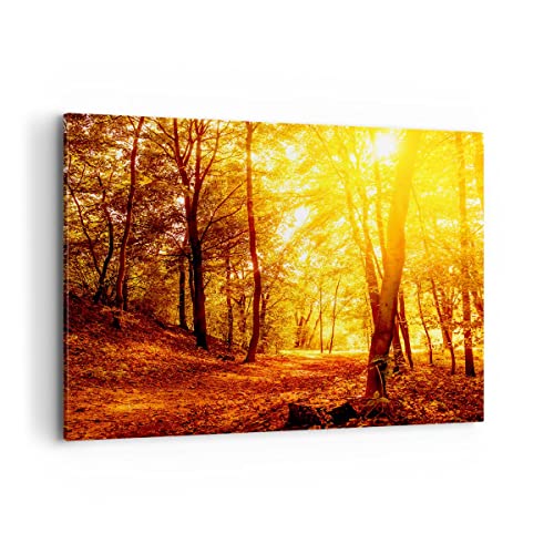 Wandbilder Dekoration Wohnzimmer Wald Baum Natur Bilder auf Leinwand 120x80cm Leinwandbild mit Rahmen Schlafzimmer Küche Deko Wand Kunstdruck Art Groß XXL Wanddeko Bild Wall Decor Canvas AA120x80-3722 von ARTTOR