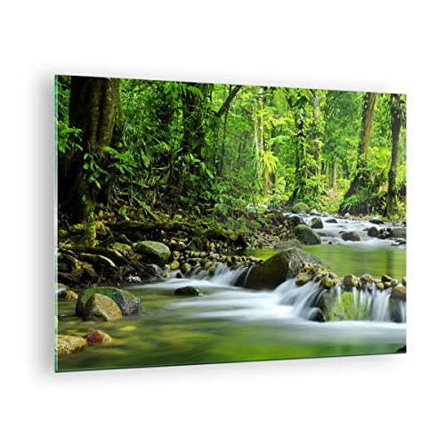 Bilder auf Glas Stream Wald Natur Glasbild 70x50cm Wandbilder Dekoration Wohnzimmer Schlafzimmer Küche Deko Klein Wanddeko Bild im Glas Wand Kunstdruck Art Modern Wall Decor Glasdruck GAA70x50-0174 von ARTTOR