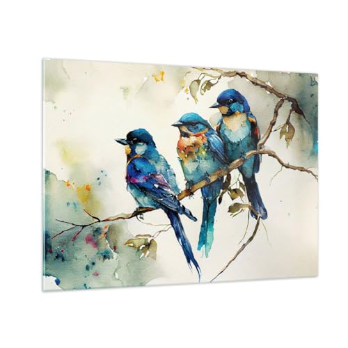 Bilder auf Glas Vögel Natur Aquarell Glasbild 70x50cm Wandbilder Dekoration Wohnzimmer Schlafzimmer Küche Deko Klein Wanddeko Bild im Glas Wand Kunstdruck Art Modern Wall Decor Glasdruck GAA70x50-5675 von ARTTOR