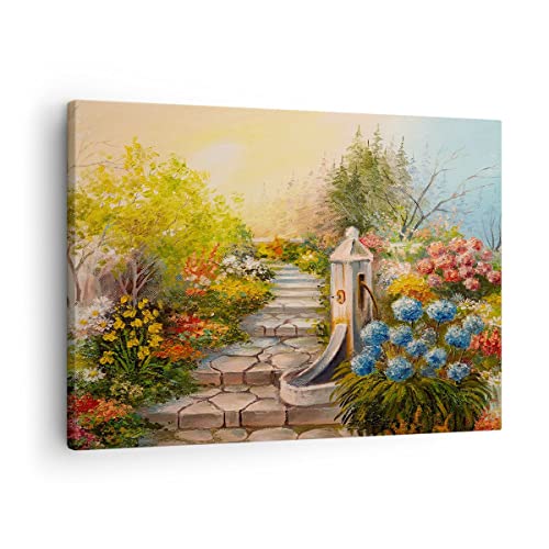 Bilder auf Leinwand Garten Blumen Sommer Leinwandbild mit Rahmen 70x50cm Wandbilder Dekoration Wohnzimmer Schlafzimmer Küche Deko Klein Wanddeko Bild Wand Kunstdruck Art Wall Decor Canvas AA70x50-3694 von ARTTOR