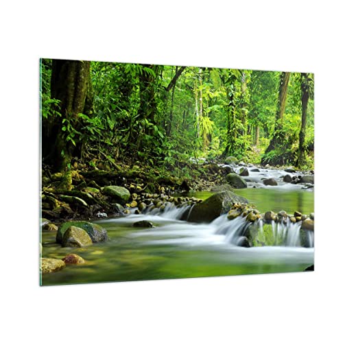 Bilder auf Glas 100x70cm Glasbild Stream Wald Natur Groß Wanddeko Bild im Glas Schlafzimmer Küche Deko Wandbilder Dekoration Wohnzimmer Modern Wall Decor Glasdruck Wand Kunstdruck Art GAA100x70-0174 von ARTTOR