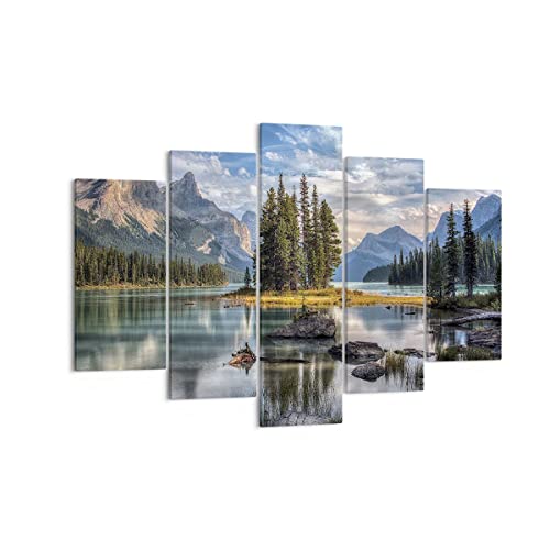 Mehrteilige Bilder auf Leinwand 150x100cm Leinwandbild See Landschaft Natur Groß XXL Wanddeko Bild Schlafzimmer Set 5 teilige Wandbilder Dekoration Wohnzimmer Canvas Wand Kunstdruck Art EA150x100-4133 von ARTTOR